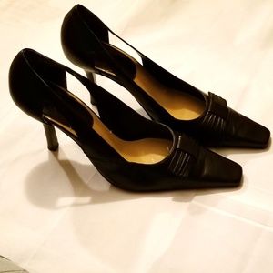 Nine West Leather Blk. Square Toe Heels